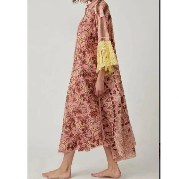 FREE PEOPLE Watching Waves Maxi Shirt / Mauve Combo Size Large - Picture 7 of 7